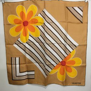 Vivienne Mod Yellow Orange Flowers Brown Silk 34"